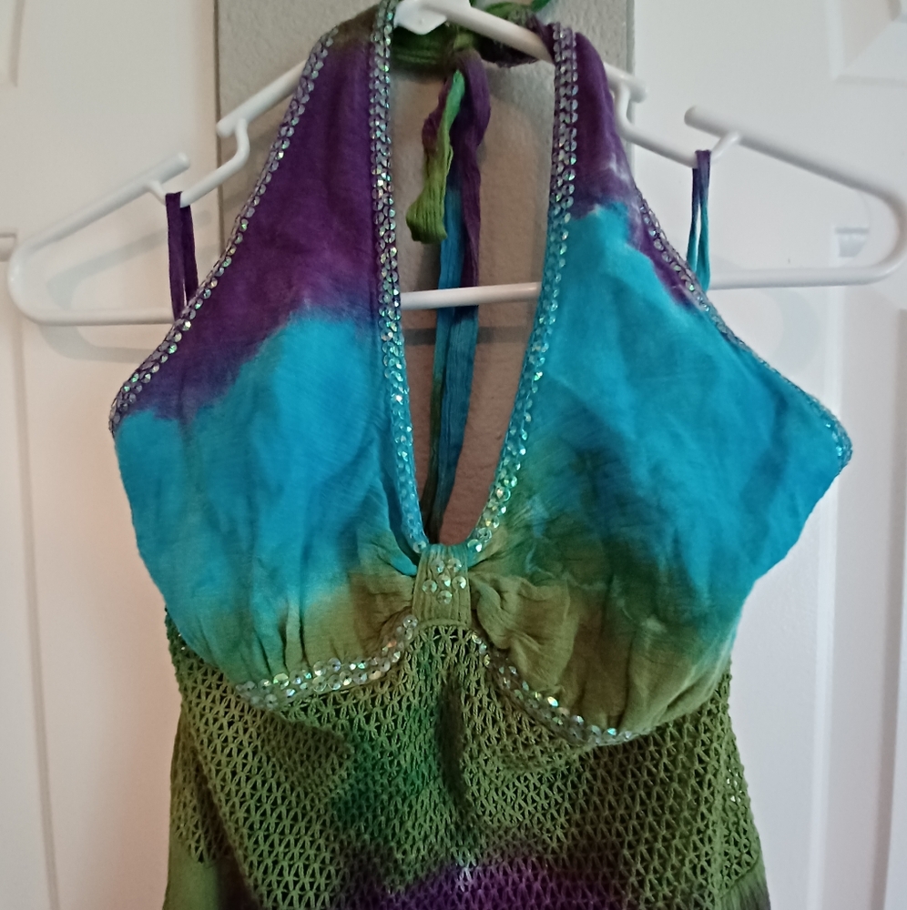 🧚‍♀️ Fairy, Hippie, Boho, Festival Tie-Dye Halter Dress